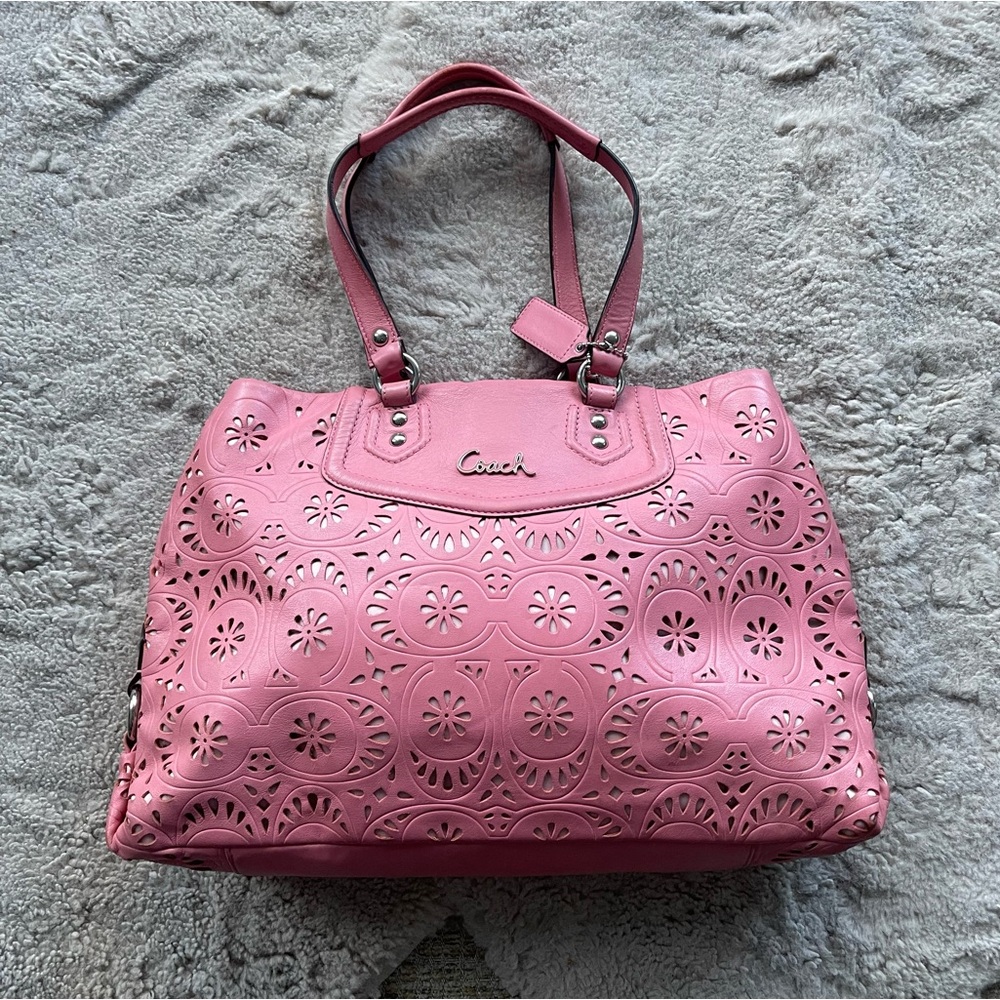 Coach Pink Laser-Cut Leather Tote